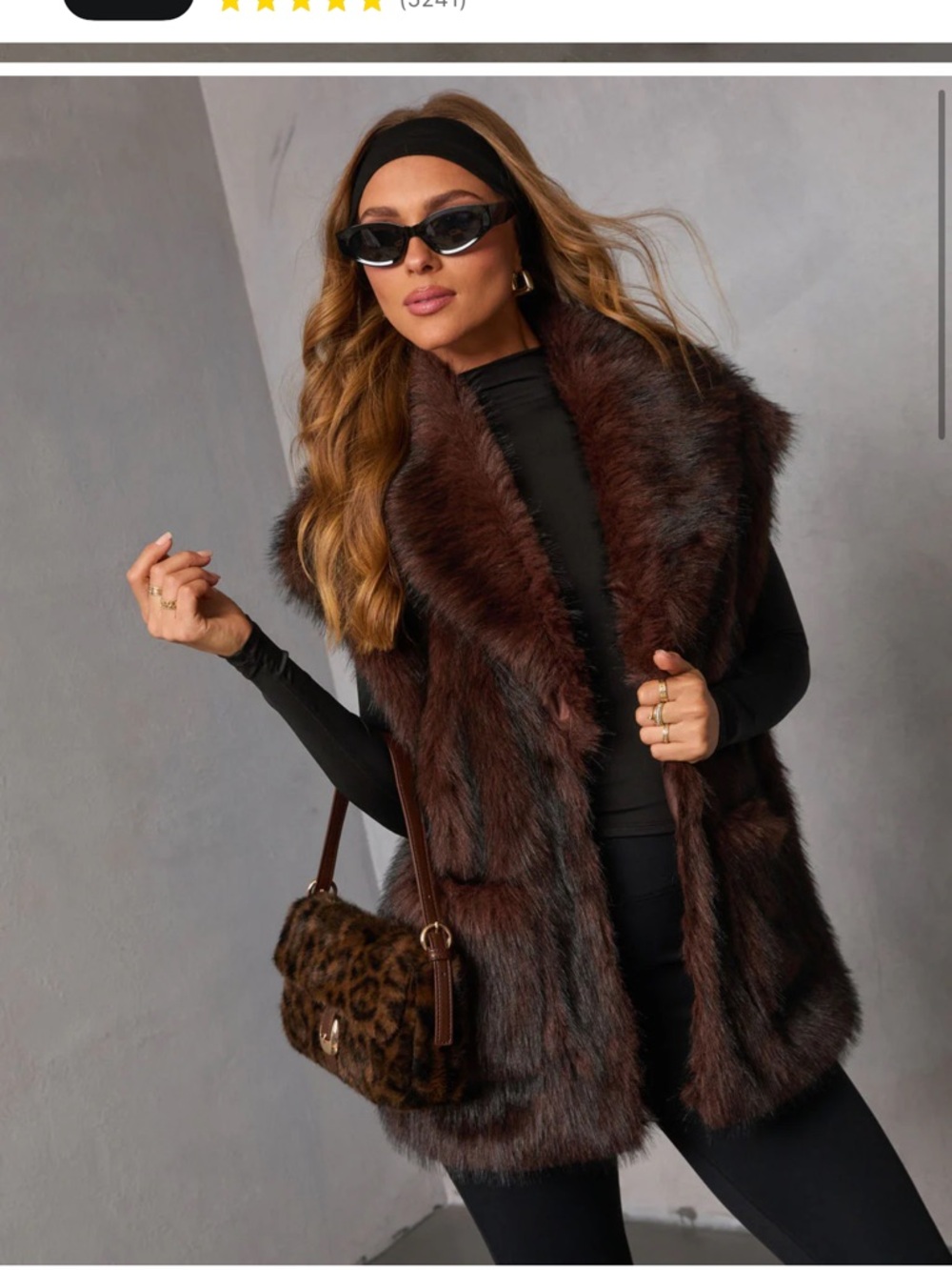 Vici Brown Faux Fur Vest with Pocket Detail
